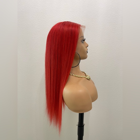 20” 13x6 Straight Human Hair Wig, Customized and Colored Red - Picture 3 of 12
